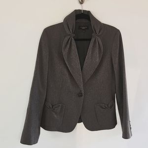 Talbots The Kate Fit 10 Heather Gray Wool Blazer Romantic Ruched Bowlike Details